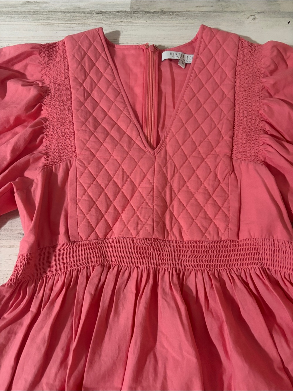 HUNTER BELL Dixon Quilted Puff Sleeve Dress in Coral - Picture 6 of 12